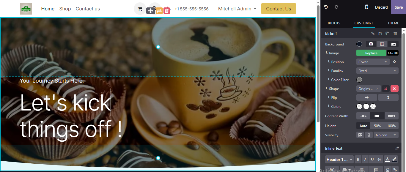 واجهة بناء المواقع في Odoo